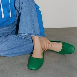 Zara Green Leather Ballet Flats